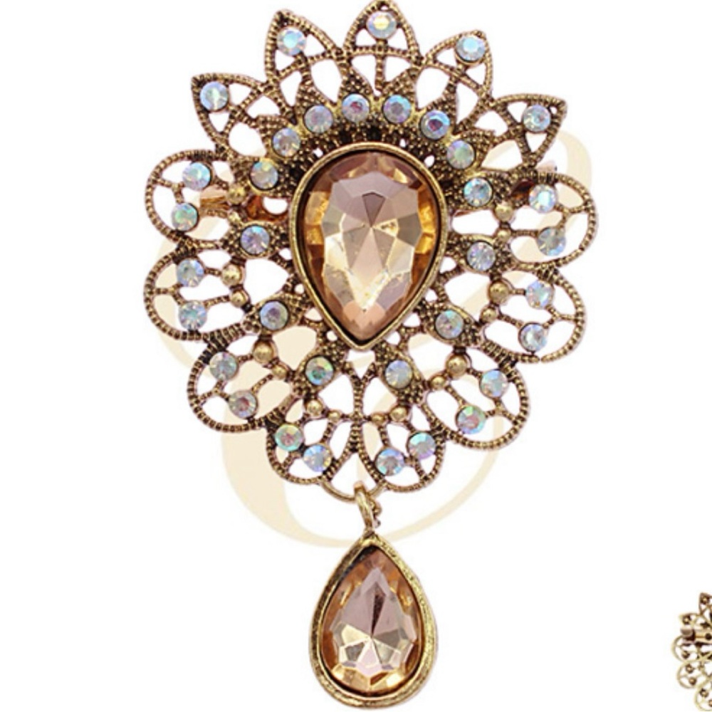 💖 Victorian style Gold Topaz Crystal Pin Brooch NEW